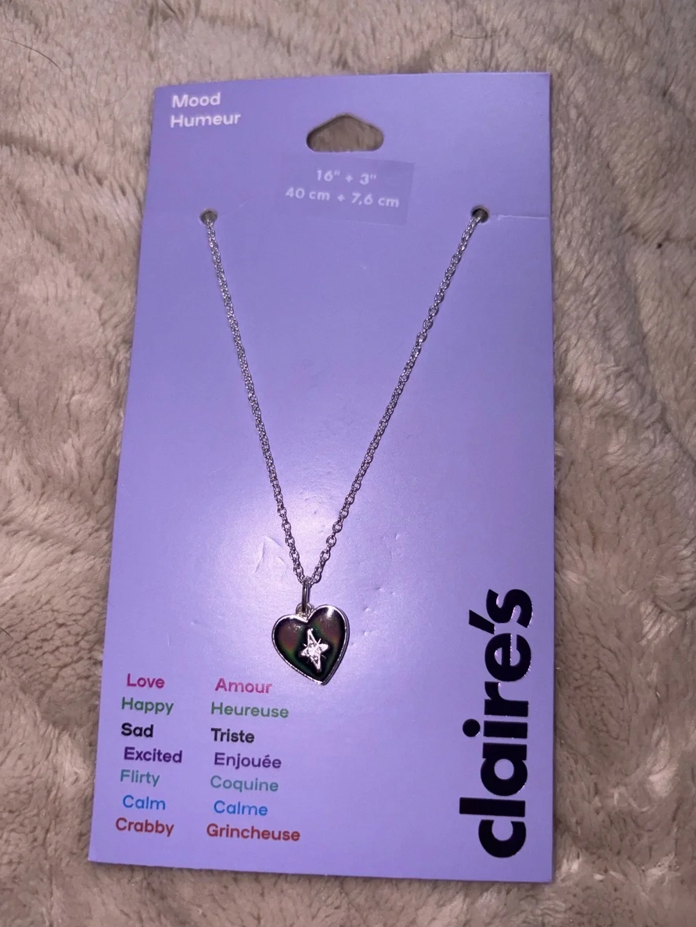 NWT-Claire's Mood color changing Silver Heart Pendant Necklace with Star Accent